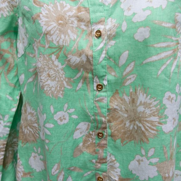 Charter Club Women P/P Tunic Shirt Linen Floral Green Button Up Roll Tab Sleeves - Picture 3 of 9